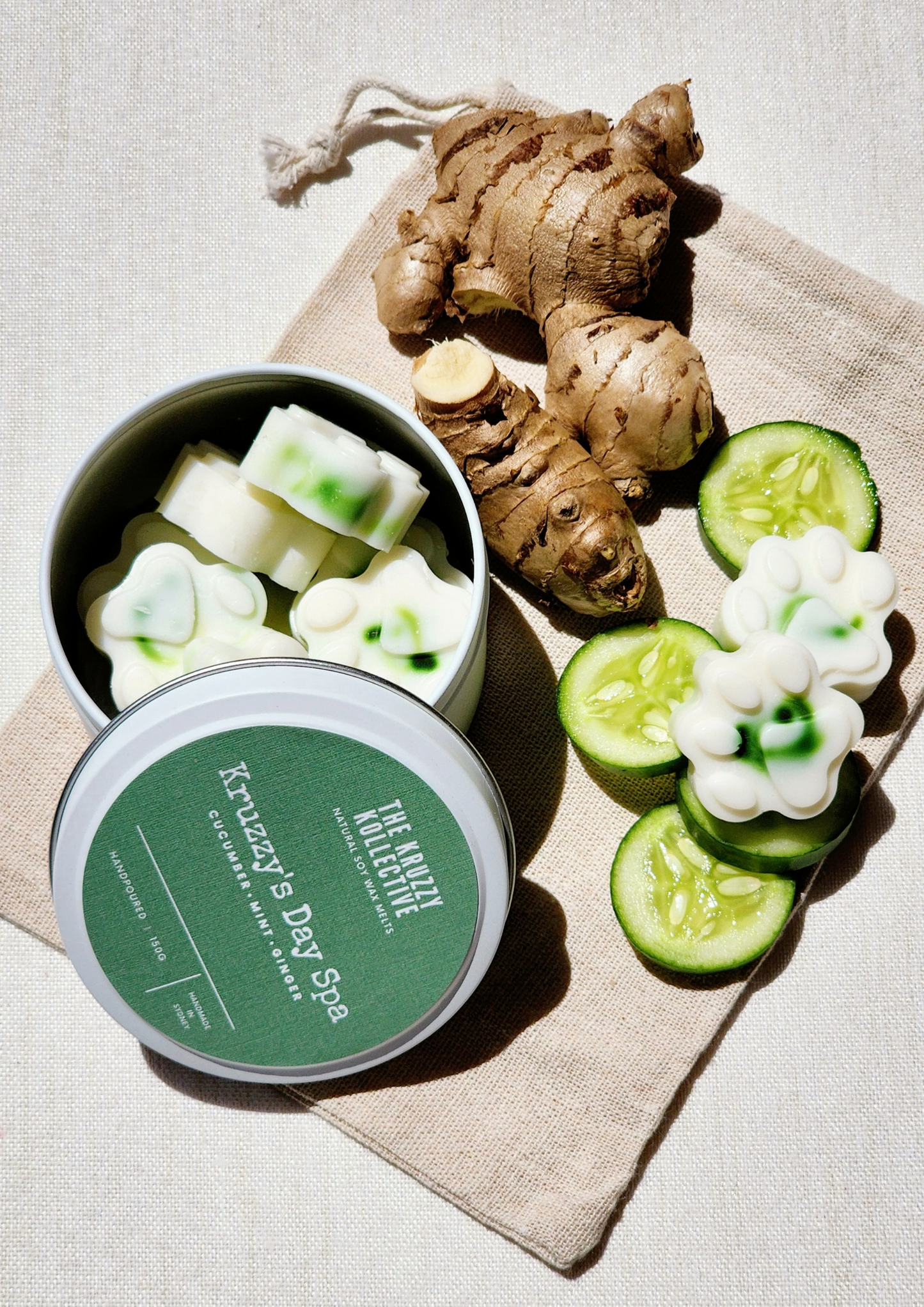 cucumber mint soy wax melts paw print gift for dog lovers