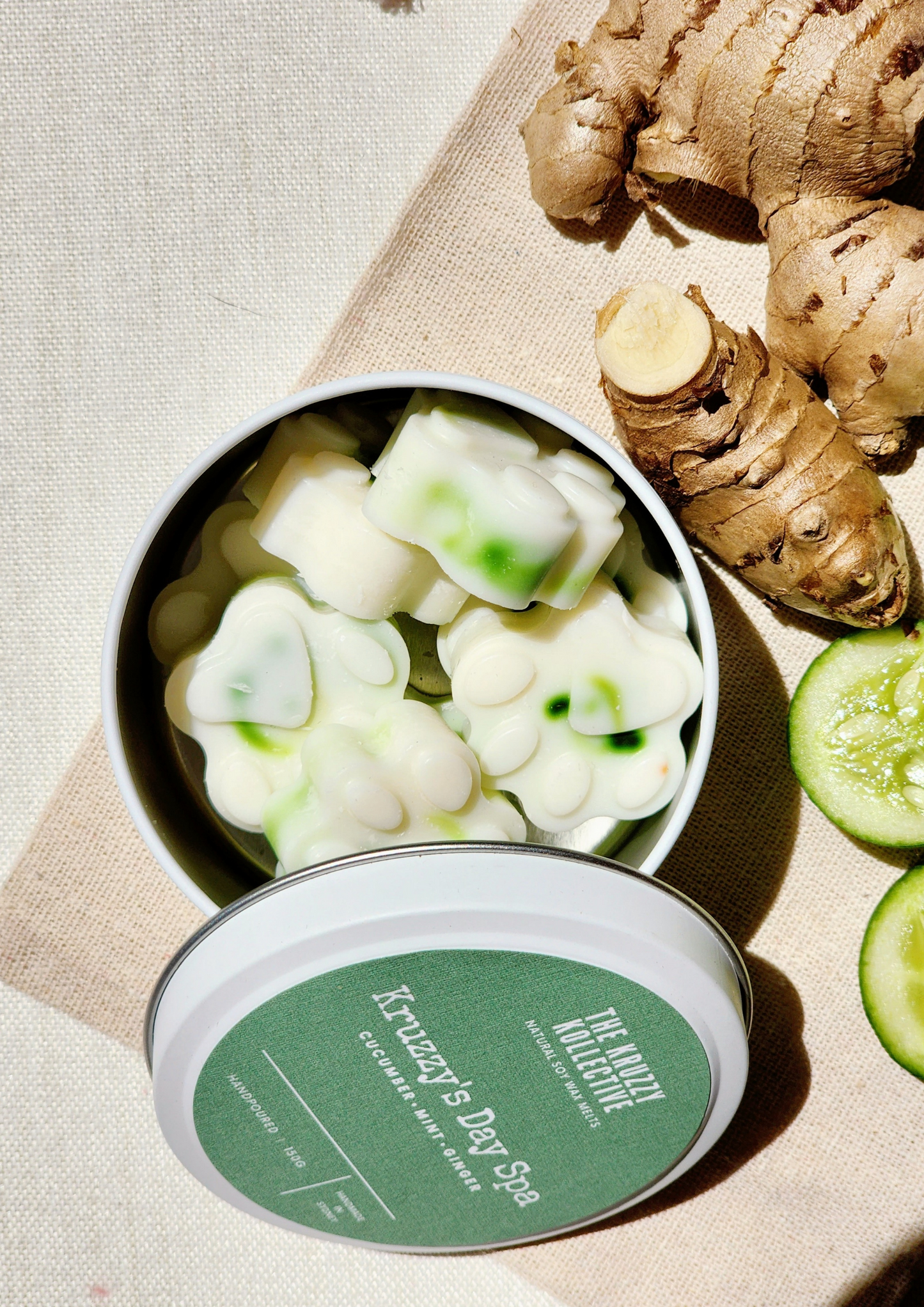 cucumber mint soy wax melts paw print gift for dog lovers