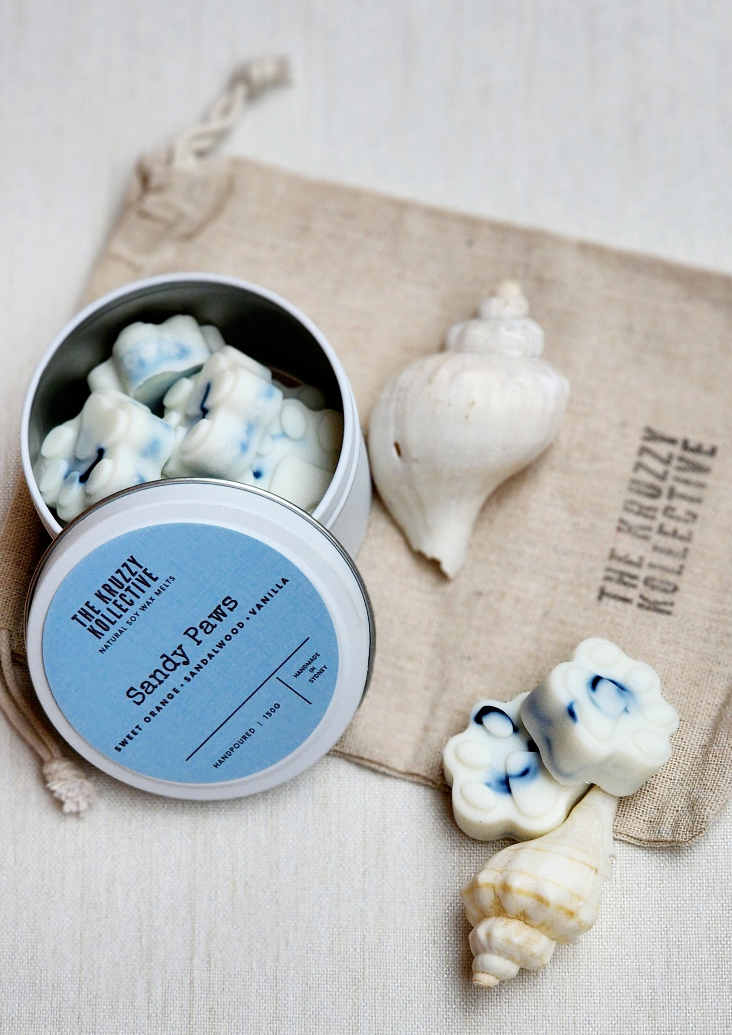 sandalwood vanilla soy wax melts paw print gift for dog lovers
