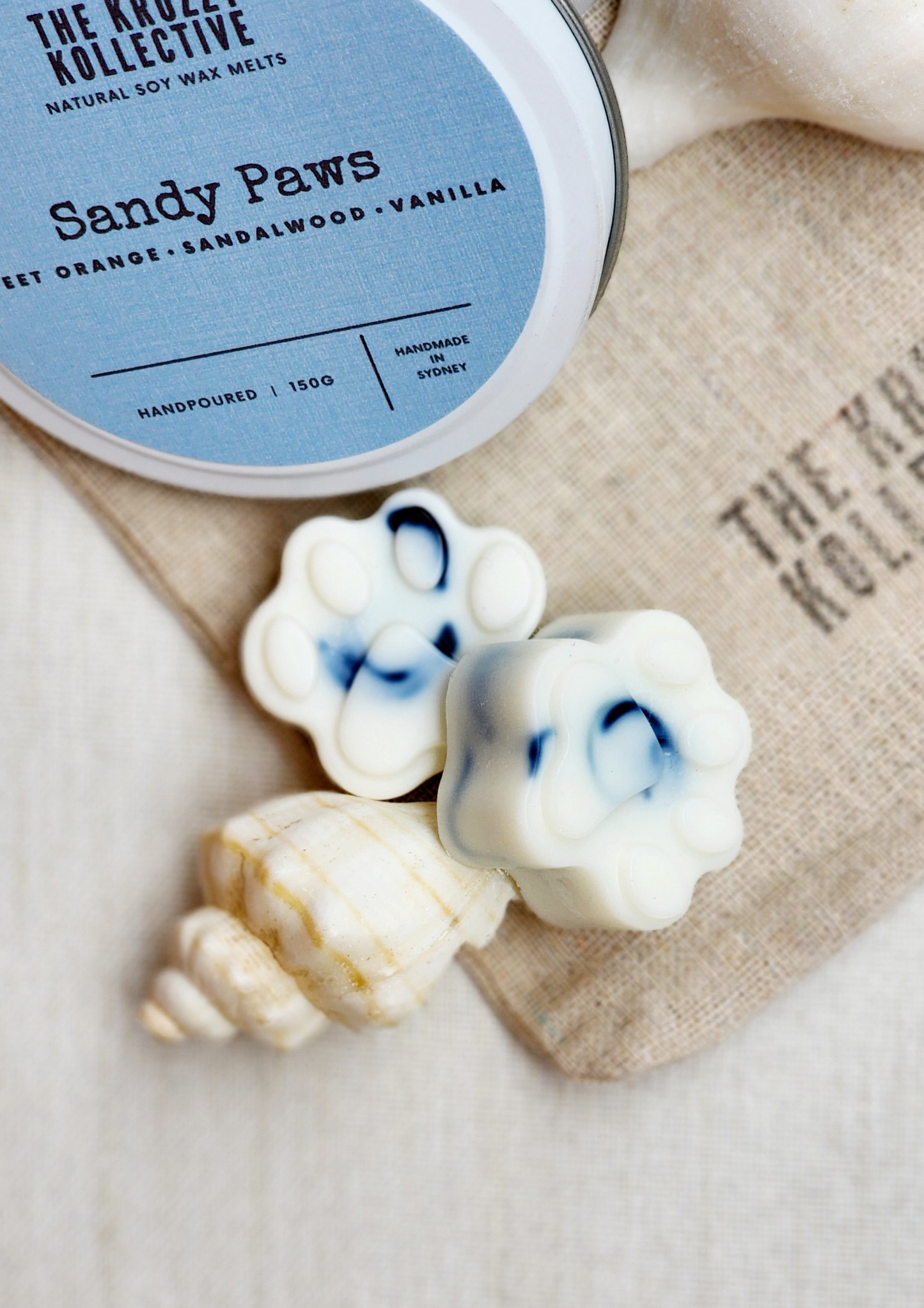sandalwood vanilla soy wax melts paw print gift for dog lovers