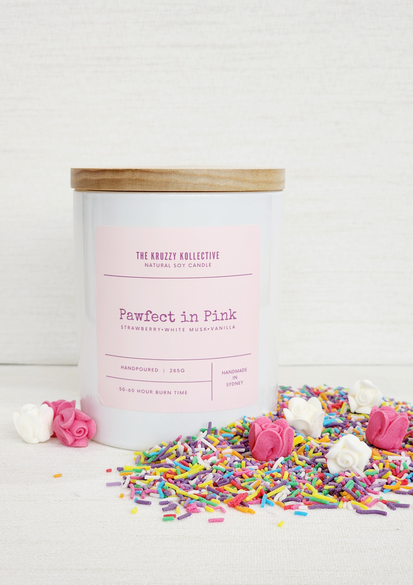 strawberry musk vanilla soy wax candle paw print gift for dog lovers