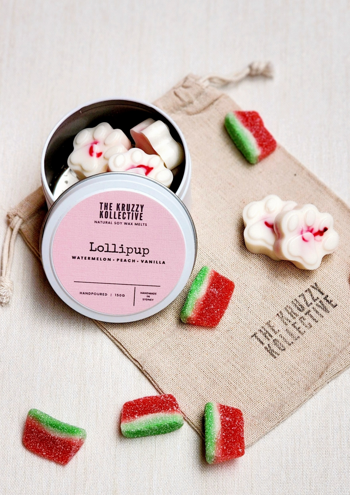 watermelon vanilla soy wax melts paw print gift for dog lovers