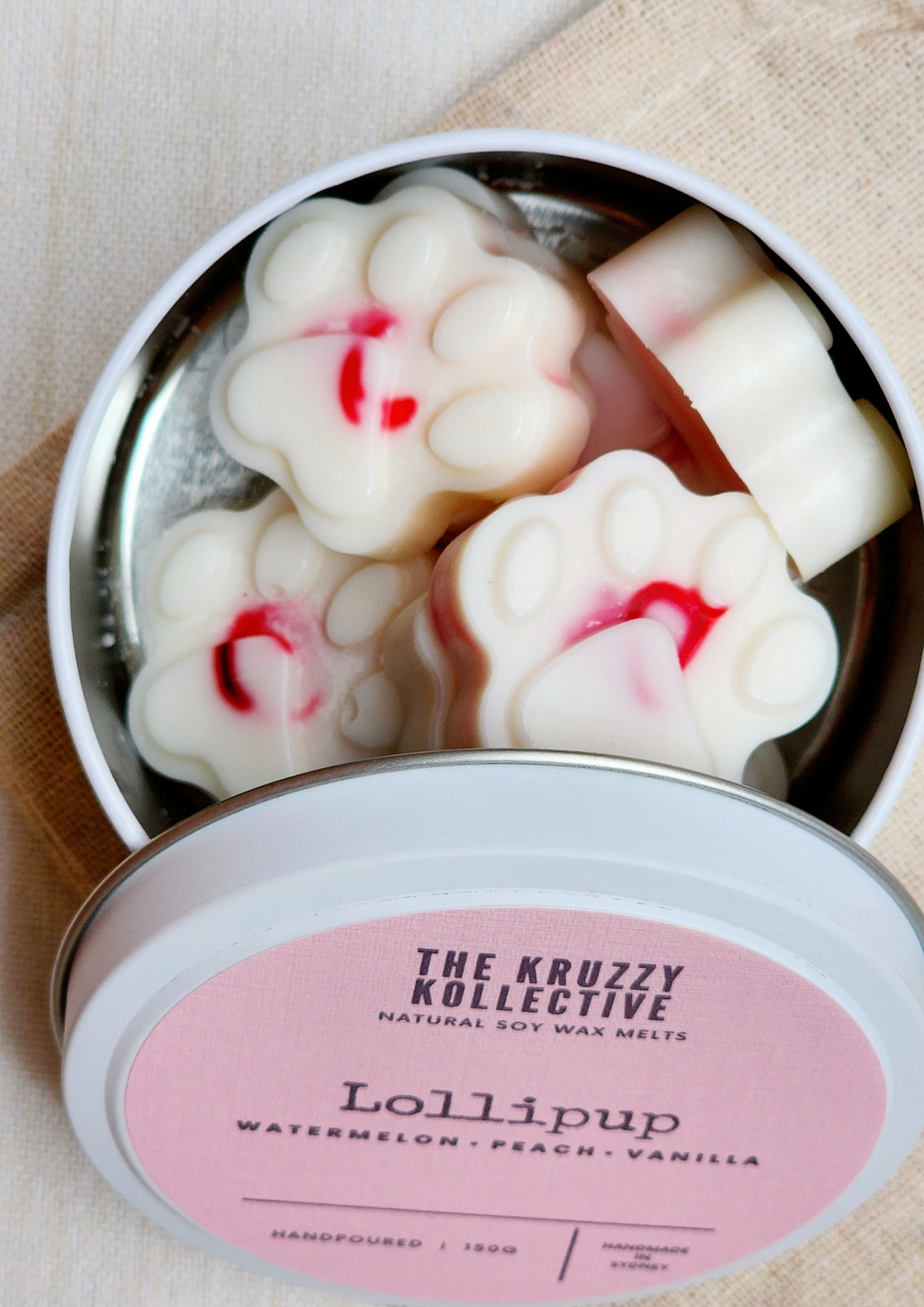 watermelon vanilla soy wax melts paw print gift for dog lovers
