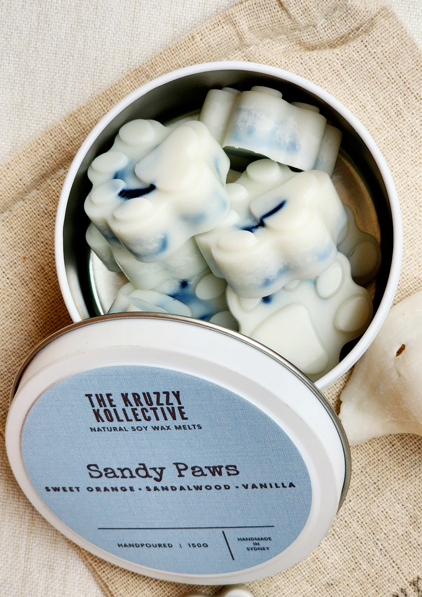 sandalwood vanilla soy wax melts paw print gift for dog lovers