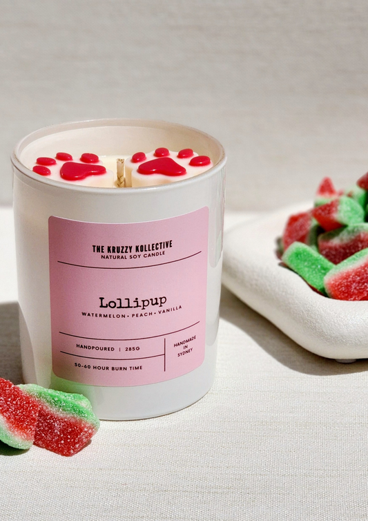 watermelon vanilla soy wax candle paw print gift for dog lovers